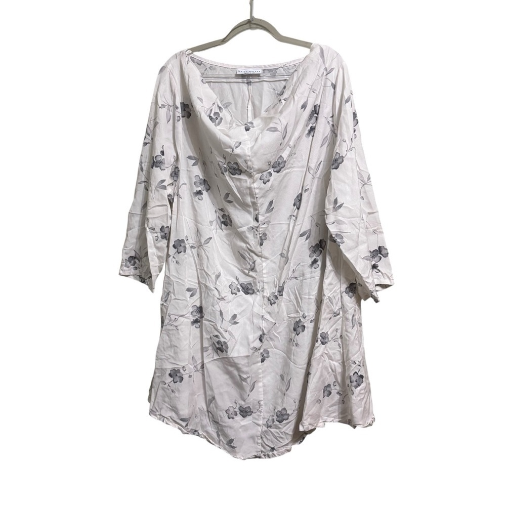 BRYN WALKER SZ XL WHITE PATTERN TUNIC COWL TYPE NECK